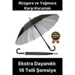 Ekstra Dayanıklı Rüzgara ve Yağmura Karşı Korumalı Siyah Fiber 16 Telli Bronz Gövde Şemsiye 55cm