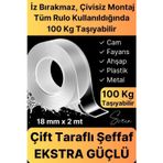Ekstra Güçlü Çift Taraflı Bant Iz Bırakmaz Şeffaf Çok Amaçlı Tamir Silikon Montaj Bandı 18MM x 2mt