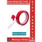 Ekstra Güçlü Suya Küfe Neme Dayanıklı Şeffaf Çift Taraflı Akrilik Silikon Bant 2 Metrex1.8 Cm 10 Adt