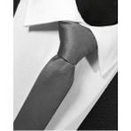 Ekstra Ince Füme Renk Düz Slim Fit 4 cm Genişliğinde Kravat Mendil Seti Slim Fit Dar - Standart