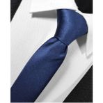 Ekstra Ince Lacivert Renk Düz Slim Fit 4 cm Genişliğinde Kravat Mendil Seti Slim Fit Dar - Standart