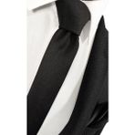 Ekstra Ince Siyah Renk Düz Slim Fit 4 cm Genişliğinde Kravat Mendil Seti Slim Fit Dar - Standart