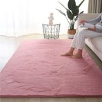 Ekstra Kalın 3 cm Peluş Tüylü Alan Halısı - Oturma Odası ve Yatak Odası için Yumuşak Sahte Tavşan Kürk Halı - Büyük Kaymaz Tasarım, Modern Pembe Halı, 160x230 cm