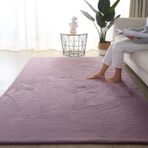 Ekstra Kalın 3 cm Yumuşak Tüylü Alan Halısı - Oturma Odası ve Yatak Odası için Modern Suni Tavşan Kürk Halı, Kabarık Kaymaz Tasarım, Büyük Mor 200x250 cm