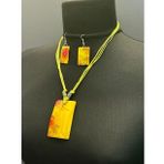 EL BOYAMA SEDEF TAŞLI ÇİÇEKLİ ETNİK KOLYE KÜPE SET BOY 23 CM (Sarı)