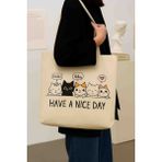 El Boyaması Kedi Desenli Bez Çanta – Have A Nice Day Omuz Çantası