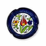 El Boyaması Seramik Küllük, Lacivert Çiçek Desenli, 8 cm Çap, 3 cm Yükseklik, 1 Adet