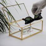 El Crea Designs 23x12x8cm Pirinç Gold Cam Kapaklı Takı Aksesuar Çikolata Fotoğraf Kutusu Yapımı Dekoratif