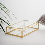 El Crea Designs 25x15x6cm Pirinç Gold Cam Kapaklı Takı Aksesuar Çikolata Fotoğraf Kutusu Yapımı Dekoratif