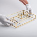 El Crea Designs 3 Parça Pirinç Gold Nişan Takımı Damat Kahvesi Sunum Tepsisi Yüzük Kutusu Makas