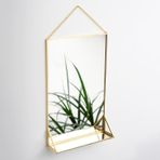 El Crea Designs 30x20cm Ayna Pirinç Gold Duvar Askılı Raflı Yapımı Dekoratif