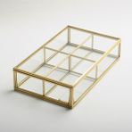 El Crea Designs Çikolata Takı Aksesuar Makyaj Kutusu Cam Organizer Kapaklı Ham Pirinç Gold - 25x15x6cm