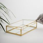 El Crea Designs Çikolata Takı Aksesuar Mücevherat Kutusu Kapaklı Cam Ham Pirinç Gold 25X15X6CM