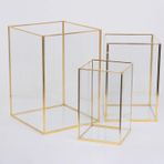 El Crea Designs Mumluk Cam Pirinç Gold Fanus Teraryum Geometrik Yapımı Dekoratif 3 Parça