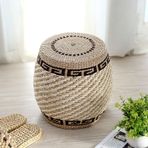 El Dokuması Rattan Osmanlı Puf Rustik Deniz Çamı Ayak Taburesi Dekoratif Yuvarlak Puf Oturma Odası ve Yatak Odası için Zanaatkar Hasır Osmanlı 28x28x28cm (11x11x11 inç)