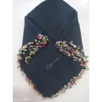 El Emeği Kristal Damla Boncuklu Yazma ,tülbent Yemeni, Fular ,4 Kenar Oyalı - 000-Siyah - 100 x 100 cm