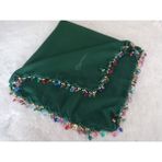 El Emeği Kristal Damla Boncuklu Yazma ,tülbent Yemeni, Fular ,4 Kenar Oyalı - 09-Yeşil - 100 x 100 cm
