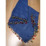 El Emeği Kristal Damla Boncuklu Yazma ,tülbent Yemeni, Fular ,4 Kenar Oyalı - Açık İndigo - 100 x 100 cm