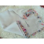 El Emeği Kristal Damla Boncuklu Yazma ,tülbent Yemeni, Fular ,4 Kenar Oyalı - Bej-10 - 100 x 100 cm