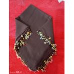 El Emeği Kristal Damla Boncuklu Yazma ,tülbent Yemeni, Fular ,4 Kenar Oyalı - Kahve - 100 x 100 cm