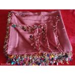 El Emeği Kristal Damla Boncuklu Yazma ,tülbent Yemeni, Fular ,4 Kenar Oyalı - Pembe - Açık Elma - 100 x 100 cm