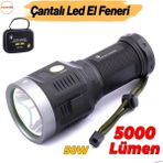 El Feneri Uzun Menzil 5000 Lümen 50W Li-Ion 8000 Mah Şarjlı Powerbank Ledli Parlak Su Geçirmez Kamp - 1 - Siyah
