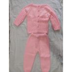 El İşi El Örgüsü Kız Bebek Ceket Pantolon Takım - Pembe - 2 – 3 Yaş