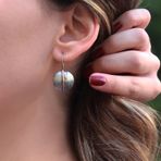 El İşi Yuvarlak Rose Gold Çizgili Otantik Gümüş Küpe