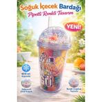 El Yakmaz Çift Katmanlı Neon Flamingo Desenli Işıltılı Pipetli Bardak 600 Ml–eğlenceli Içecek Bardağı - Çok Renkli - 1