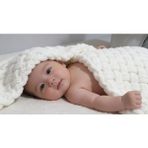 El Yapımı Alize Puffy Bebek Battaniyesi El Örgüsü - Açık Beyaz - 90*90