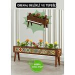 El Yapımı Ayaklı 10 Çinili Dekoratif Modern Ahşap Dikdörtgen Bahçe Balkon Saksı Saksılık Çiçeklik
