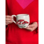 El Yapımı Büyük Boy 400ML Amanita Muscaria Mantar Kabartmalı Kupa - Krem - 1 lt