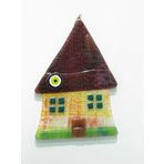 El Yapımı Cam Füzyon Ev Duvar Panosu, Nazar Boncuklu, 21x13 cm, Dekoratif Duvar Süsü