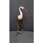 El Yapımı Cam Leylek Figürü, Beyaz ve Amber Renk, Vintage Opalin Tarzı, 12 cm, Büfe Dekor Biblosu, 1 adet