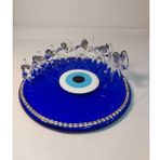 El Yapımı Cam Mavi Nazar Taşlı Boncuk Üzerinde Platin Gümüş Renk Yedili Fil 15x6,5cm