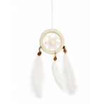 El Yapımı Dantel Düş Kapanı, Dreamcatcher Beyaz Tüylü, Doğal Taş Boncuklu, 8 cm Çap, Duvar ve Araba Süsü, 1 Adet