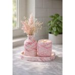 El Yapımı Dekoratif Vazo, Mumluk & Tepsi Seti – Pembe & Beyaz Mermer Desenli Modern Beton Dekor