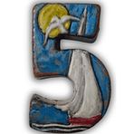 El Yapımı Deniz Temalı Seramik Kapı No.5-8x13 cm - Akdeniz/Ege ruhu - Dekoratif Ev, Villa, Site Girişi, Dış Mekan ve Apartman Girişi