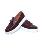 El Yapımı Hakiki Süet Dana Deri Loafer Erkek Ayakkabı BORDO 41