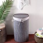 El Yapımı Hasır Katlanır Çamaşır Sepeti Yuvarlak 55 Litre (35CM*35CM*61CM), Doğal Malzemeden - 35 x 35 cm