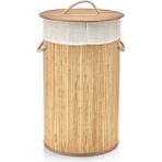 El Yapımı Hasır Katlanır Çamaşır Sepeti Yuvarlak 55 Litre (35CM*35CM*61CM), Doğal Malzemeden Üretilmiş Çamaşırlık (Naturel)