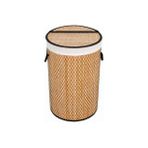 El Yapımı Hasır Katlanır Çamaşır Sepeti Yuvarlak 55 Litre (35CM*35CM*61CM), Doğal Malzemeden Üretilmiş Çamaşırlık
