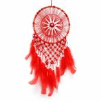 El Yapımı Kırmızı Rüya Kapanı, dreamcatcher Tüylü Duvar Süsü, Çap 23 cm, Boncuklu Balkon Aksesuarı, Boho Tarzı