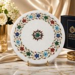 El Yapımı Mermer Chakla Tabağı | Yuvarlak Şekilli Roti Rolling Board | 10 İnç Yarı Değerli Taş Kakma | Pizza ve Tortilla Makinesi | Beyaz Mermer Doğrama Tahtası | Doğum Günü Hediyesi
