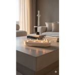El Yapımı Modern Tasarım Beton 3 Lü Kapaklı ve Tabaklı Hediyelik Soya Mum (30X15CM) - Bej