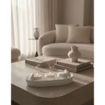 El Yapımı Modern Tasarım Beton 3 Lü Kapaklı ve Tabaklı Hediyelik Soya Mum (30X15CM) - Beyaz