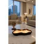 El Yapımı Modern Tasarım Dekoratif Büyük Boy Amorf Tabak Hediyelik Soya Mumu Siyah (30X13CM)