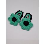 El Yapımı Örgü Çiçek Saç Tokası, Mint Yeşili ve Siyah, 2'li Set