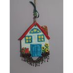 El Yapımı Seramik Asmalık Süs Ev, 14x11 cm, Renkli Dekoratif Duvar Süsü