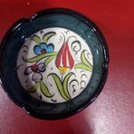 El Yapımı Seramik Küllük, Çiçek Desenli, Yeşil ve Mavi, 8 cm Çap, 3 cm Yükseklik